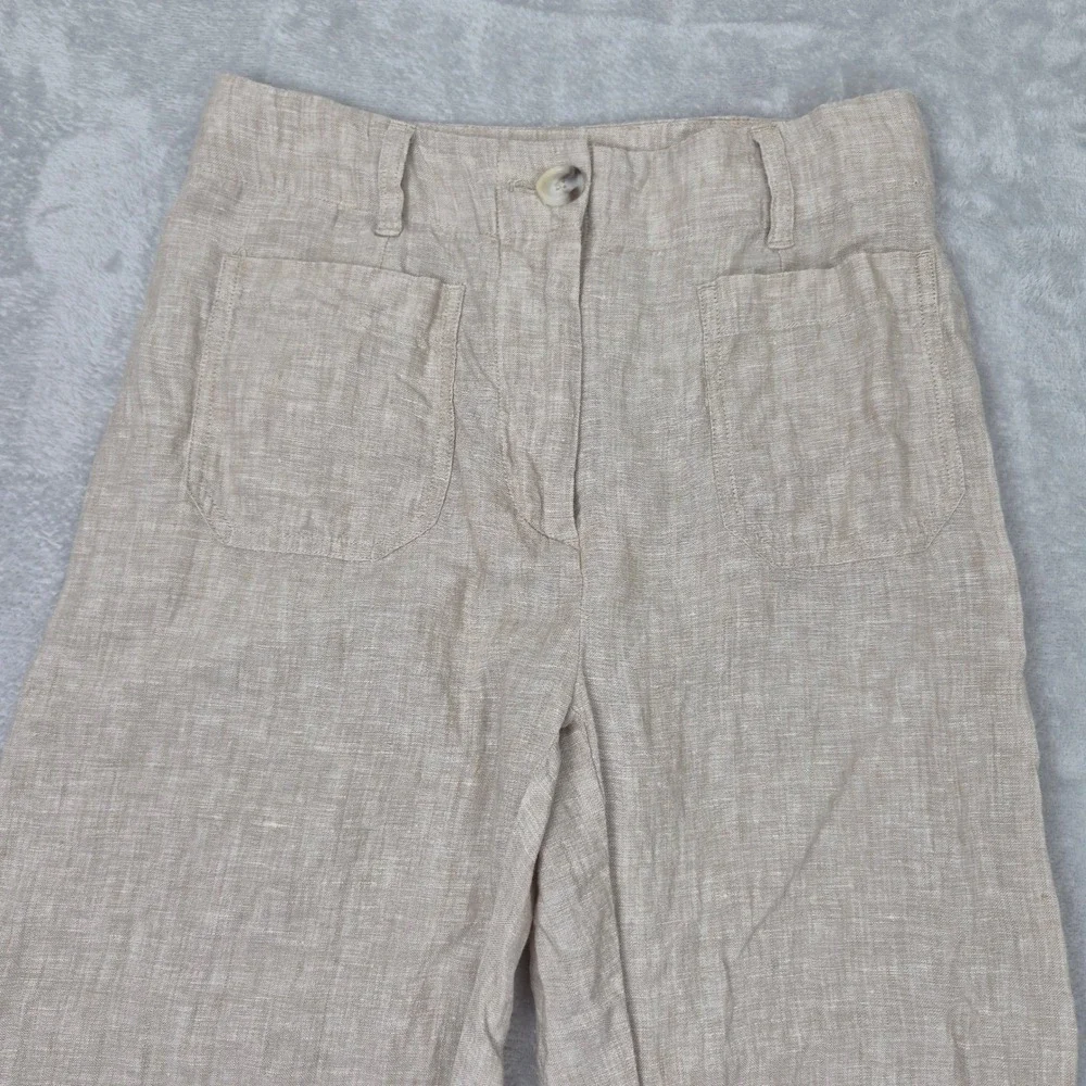 Quince Womens 100% European Linen Wide Leg Trouser Flax Beige Cuffed 2 Beachy